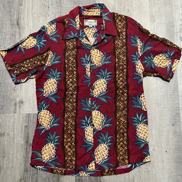Vintage KAMEHAMEHA Shirt Red Hawaiian Pineapple Camp Island Loop Collar Aloha M - Picture 1 of 5